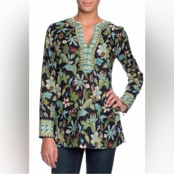 Tory Burch Embellished Cotton Wisteria Tunic, size 2 - Picture 2 of 10